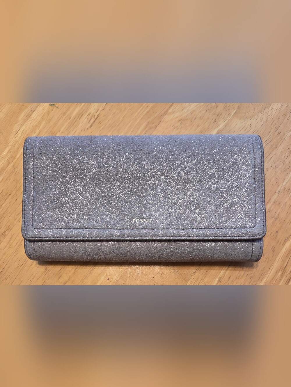 Fossil Sparkle Fold-Over Wallet - Silverish/Gold Leather - Large Capacity
